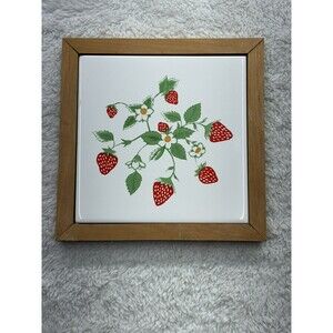 Hot Plate Trivet Ceramic Strawberry Framed Wall Plaque Strawberries Taiwan
